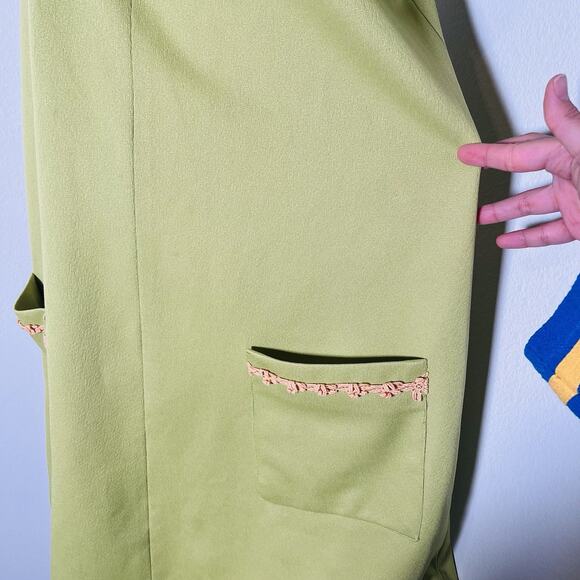 Vtg 60's MOD Go-Go Lime Green Poly Double Knit Dagger Collar Mini Dress Medium - Picture 14 of 16